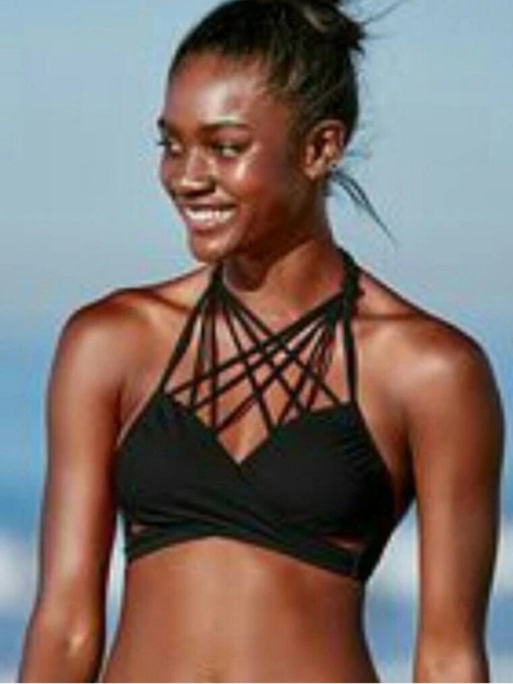 PINK Victoria's Secret Black Strappy High-Neck Bikini Top